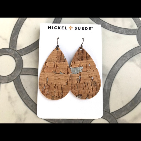 Nickel & Suede Jewelry - Nickel & Suede Silver Cork Leather Earrings